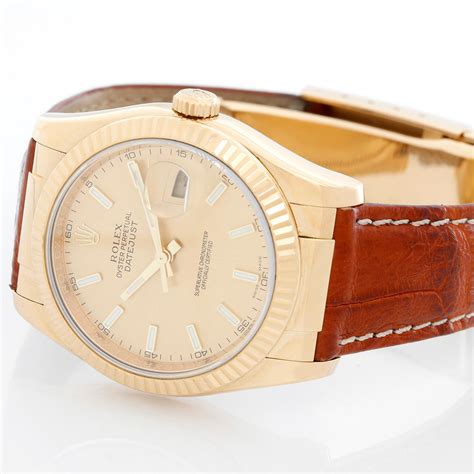 gold rolex leather